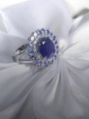 Tanzanite & Diamond 5.88ctw Statement Ring | 14K White Gold | 7.1g | Size 7.5